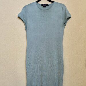 Ralph Lauren 100% Italian Silk Knit Dress Blue Cap Sleeve Mermaid Midi Medium